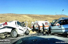 تصادف خودروهای ال۹۰ و پژو ۴۰۵ در جاده اهر – تبریز با سه مصدوم + تصاویر