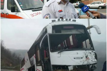 ۱۴ مصدوم در حادثه برخورد اتوبوس گردشگران تبریزی به کوهی در گردنه حیران